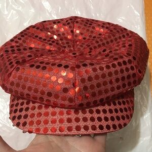 Newsboy ladies red sequined hat
